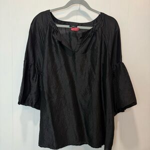 Talbot's Silk Blend Textured Black Puff Sleeve Blouse Size XL